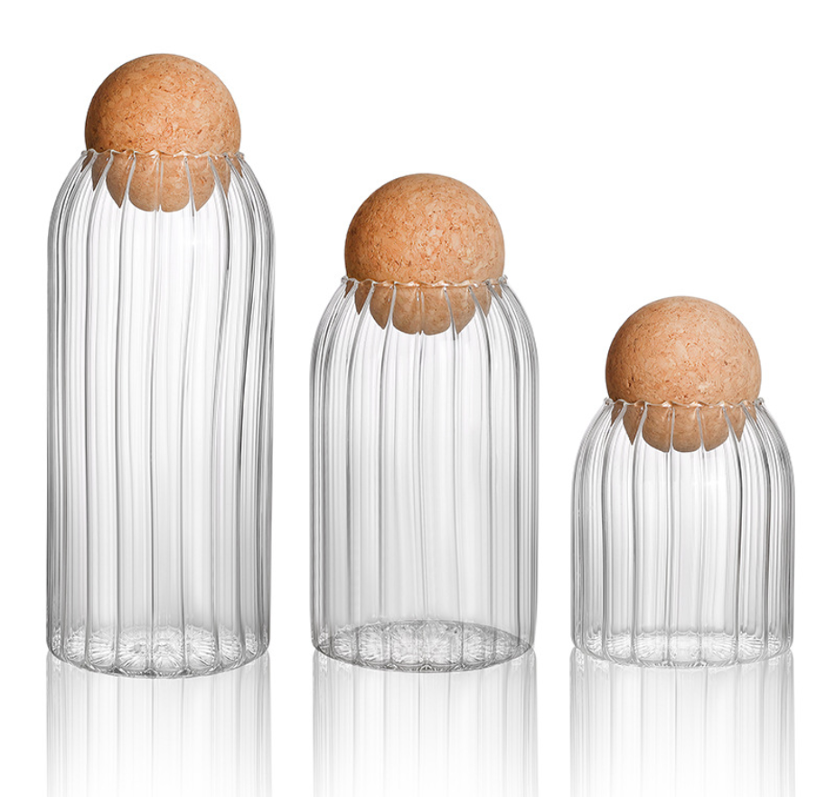 cheap Glass Ball Shaped Tea Coffee Sugar Storage Jars With Wood Cork Bamboo Lid