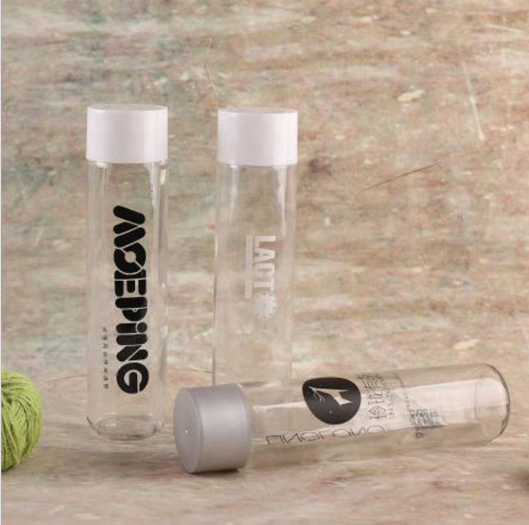 cheap clear tall round 250ml Norway style glass bottle with the plastic screw lid for soda water mineral water spring water