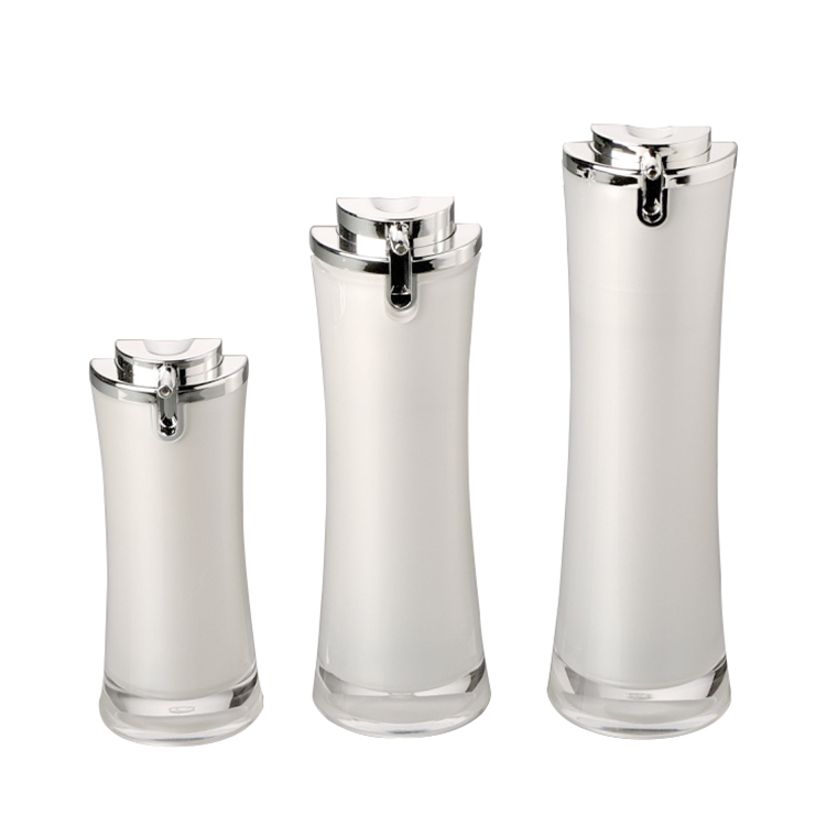 cheap decorative cosmetic packaging box 100ml round plastic acrylic bottle with pump