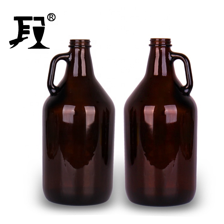 cheap price 2L 64oz amber glass growler beer wine whiskey bottle with metal screw lid
