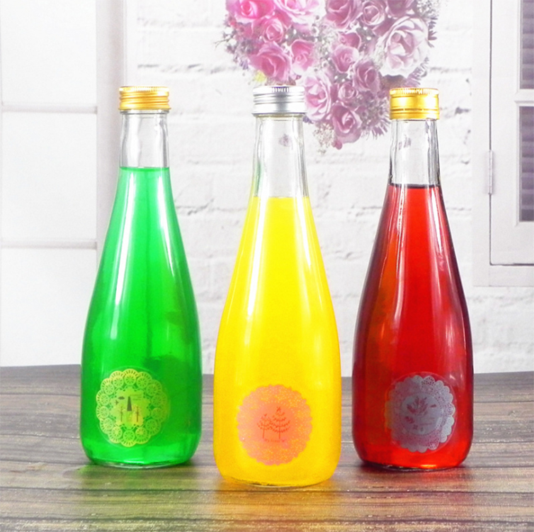 cheap price cone shape glass beverage bottles juice bottle 250ml and 500ml with metal lid