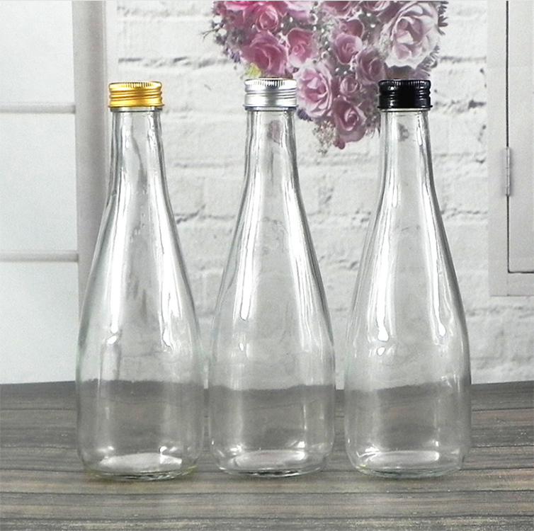 cheap price cone shape glass beverage bottles juice bottle 250ml and 500ml with metal lid