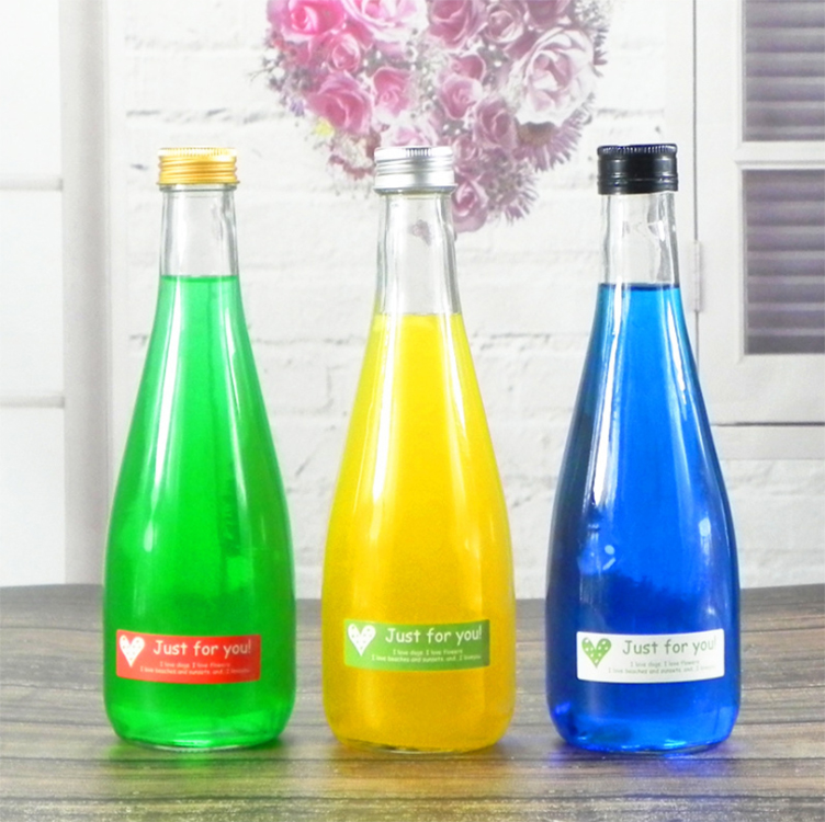 cheap price cone shape glass beverage bottles juice bottle 250ml and 500ml with metal lid
