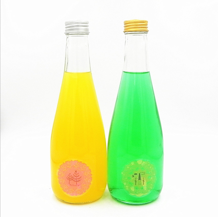 cheap price cone shape glass beverage bottles juice bottle 250ml and 500ml with metal lid