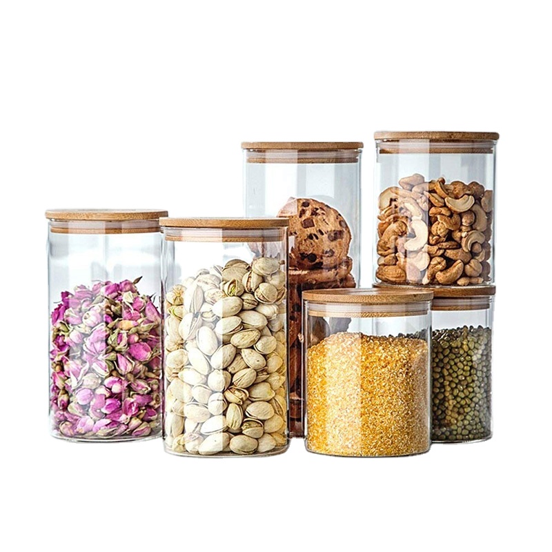cheap price food storage jar glass jar with bamboo lid for kitchen
