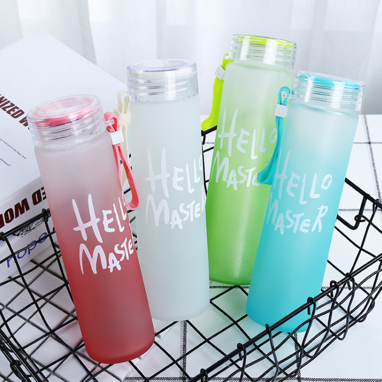 cheap price frost glass water bottle with the lift rope for beverage