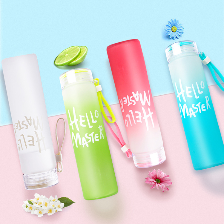 cheap price frost glass water bottle with the lift rope for beverage