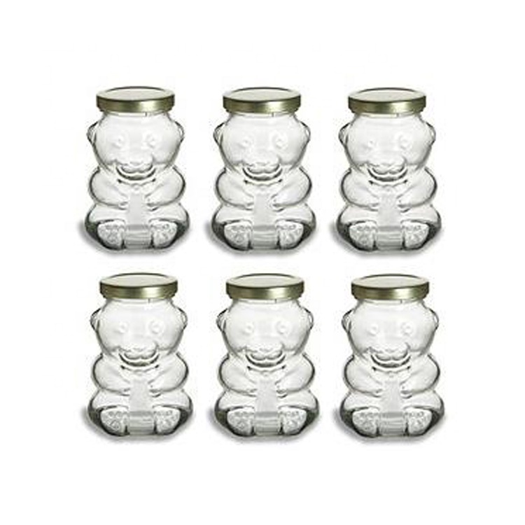 cheap stocked clear teddy bear packaging bottle 120ml 180ml 250ml empty glass honey bottle for jam jelly wedding candy sweets