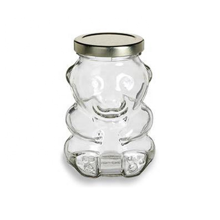 cheap stocked clear teddy bear packaging bottle 120ml 180ml 250ml empty glass honey bottle for jam jelly wedding candy sweets