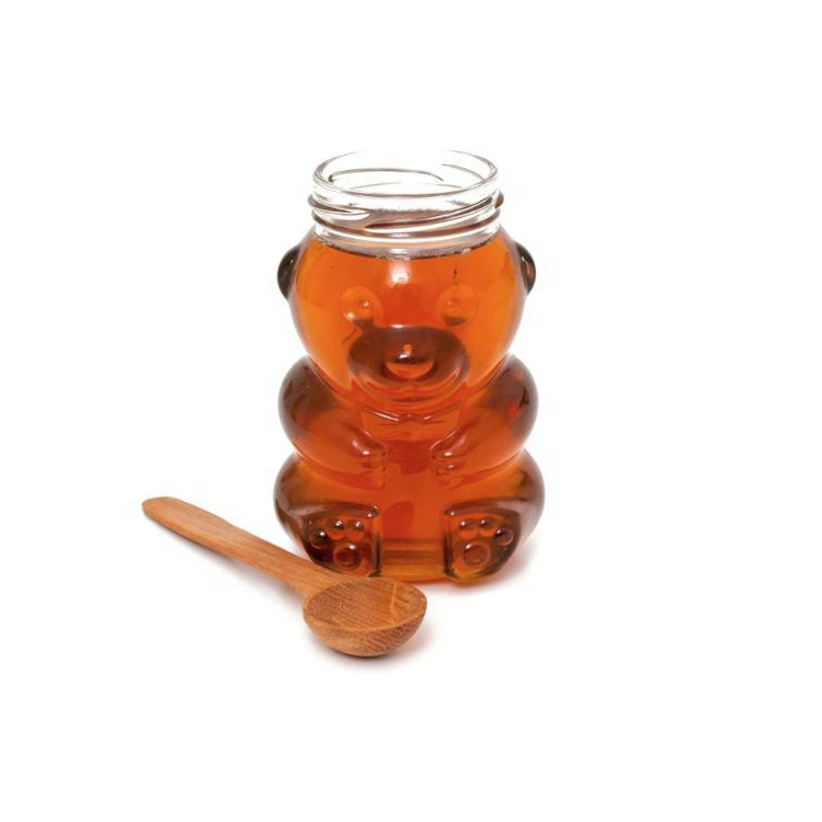 cheap stocked clear teddy bear packaging bottle 120ml 180ml 250ml empty glass honey bottle for jam jelly wedding candy sweets