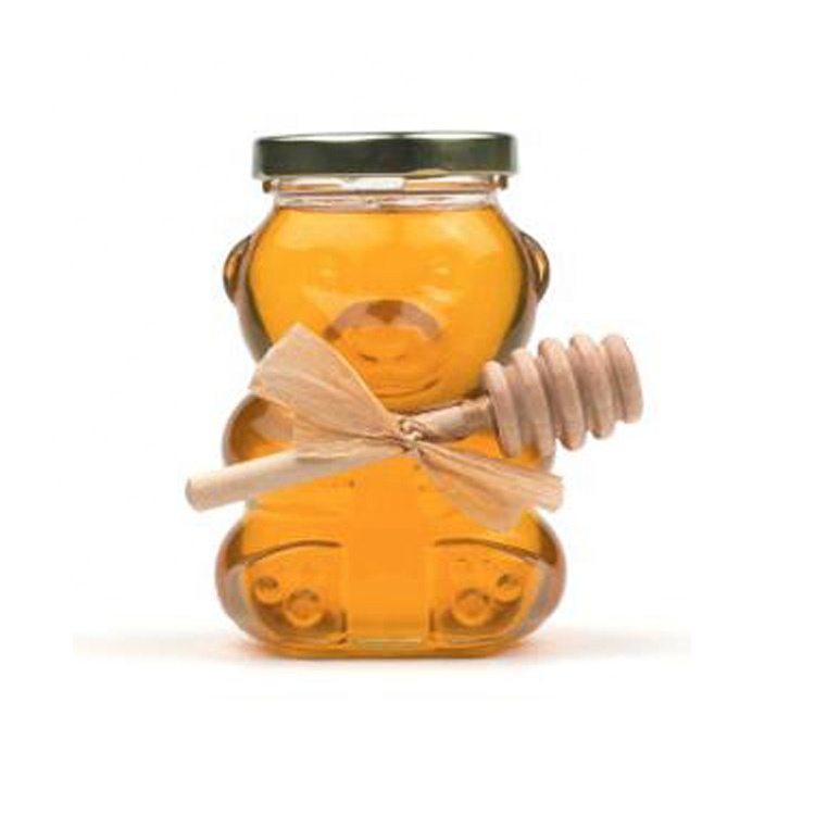 cheap stocked clear teddy bear packaging bottle 120ml 180ml 250ml empty glass honey bottle for jam jelly wedding candy sweets
