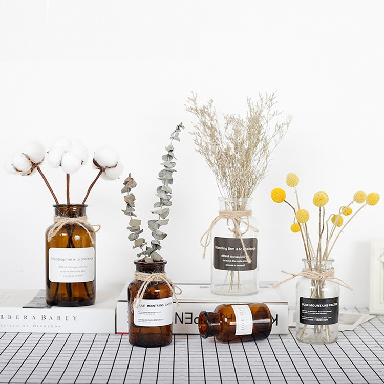 cheap transparent or amber round modern style glass bottle vase