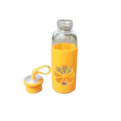 cheaper 350ml heatproof glass water bottle beverage cold juice glass bottle with stainless steel lid in stock