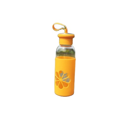 cheaper 350ml heatproof glass water bottle beverage cold juice glass bottle with stainless steel lid in stock