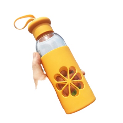 cheaper 350ml heatproof glass water bottle beverage cold juice glass bottle with stainless steel lid in stock
