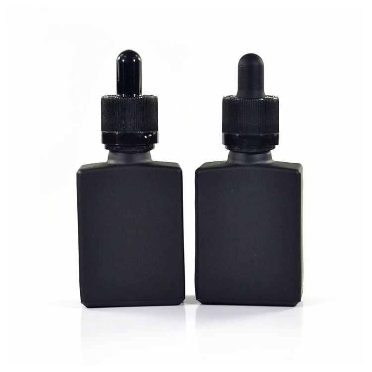 child Resistant Glass Dropper beard oil bottles 15ml 30ml 50ml 1oz black frosted rectangle glass dropper bottle