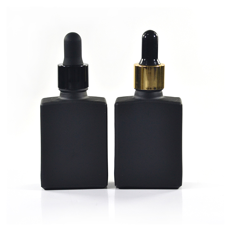child Resistant Glass Dropper beard oil bottles 15ml 30ml 50ml 1oz black frosted rectangle glass dropper bottle