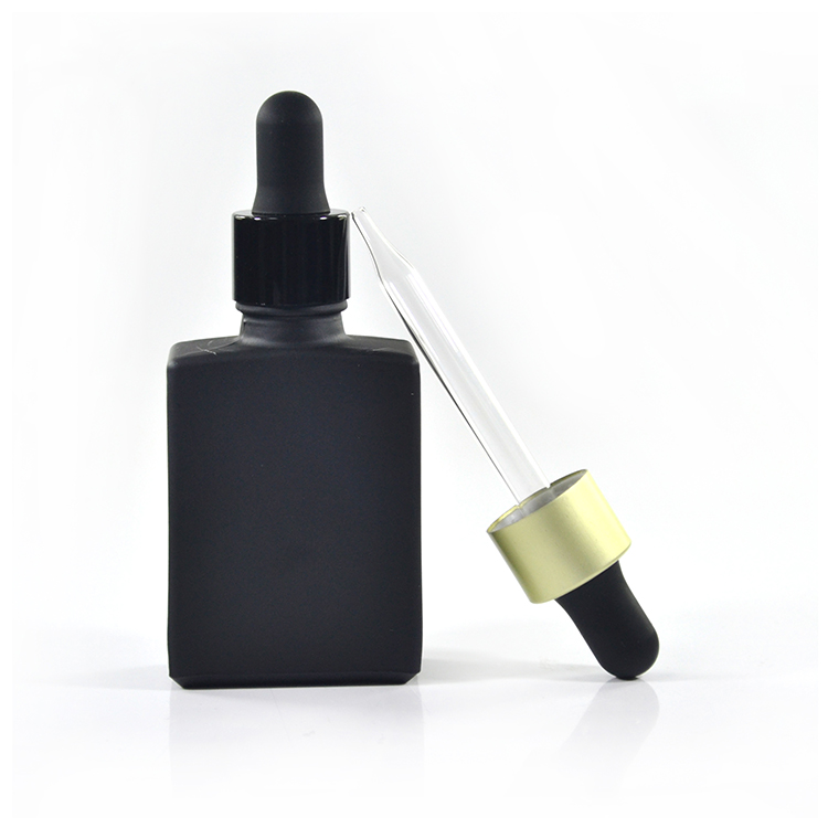 child Resistant Glass Dropper beard oil bottles 15ml 30ml 50ml 1oz black frosted rectangle glass dropper bottle