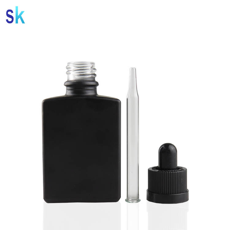 child Resistant Glass Dropper beard oil bottles 15ml 30ml 50ml 1oz black frosted rectangle glass dropper bottle