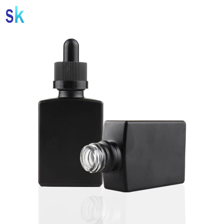 child Resistant Glass Dropper beard oil bottles 15ml 30ml 50ml 1oz black frosted rectangle glass dropper bottle
