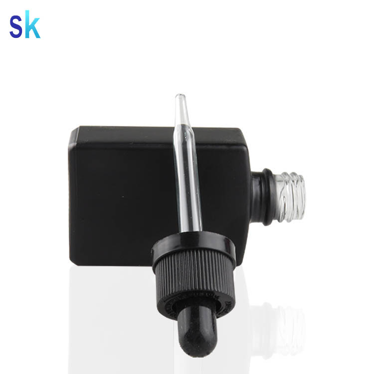 child Resistant Glass Dropper beard oil bottles 15ml 30ml 50ml 1oz black frosted rectangle glass dropper bottle