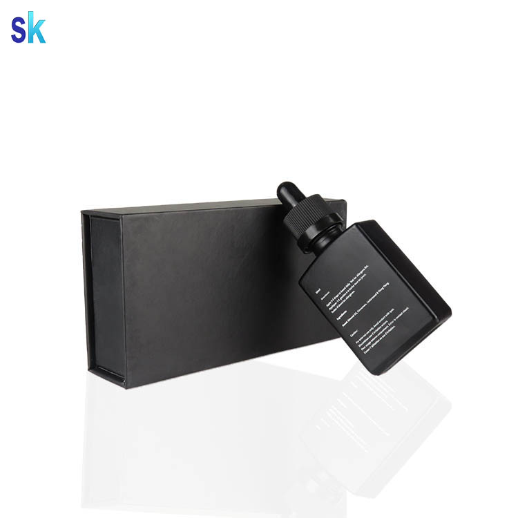 child Resistant Glass Dropper beard oil bottles 15ml 30ml 50ml 1oz black frosted rectangle glass dropper bottle