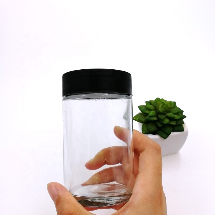 child proof jar bottle 180ml 6oz 59D 100H wide mouth empty glass CR container with child resistant lid cap 1oz 2oz 3oz 4oz 8oz