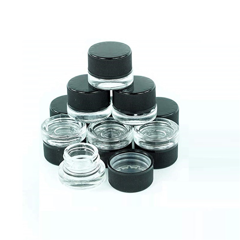 child resistant bottle Low Profile 9ml glass Concentrate jar with Black Lid Air tight container for medical oils rosins waxes