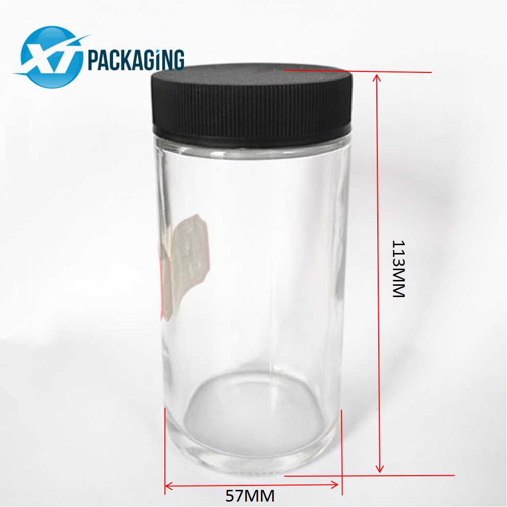 child resistant clear 8oz glass jar with lid