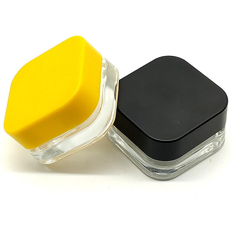 childproof Concentrate 5g 5ml 7ml 9ml pill clear frost child resistant CR square glass jar with biack child resistant lid