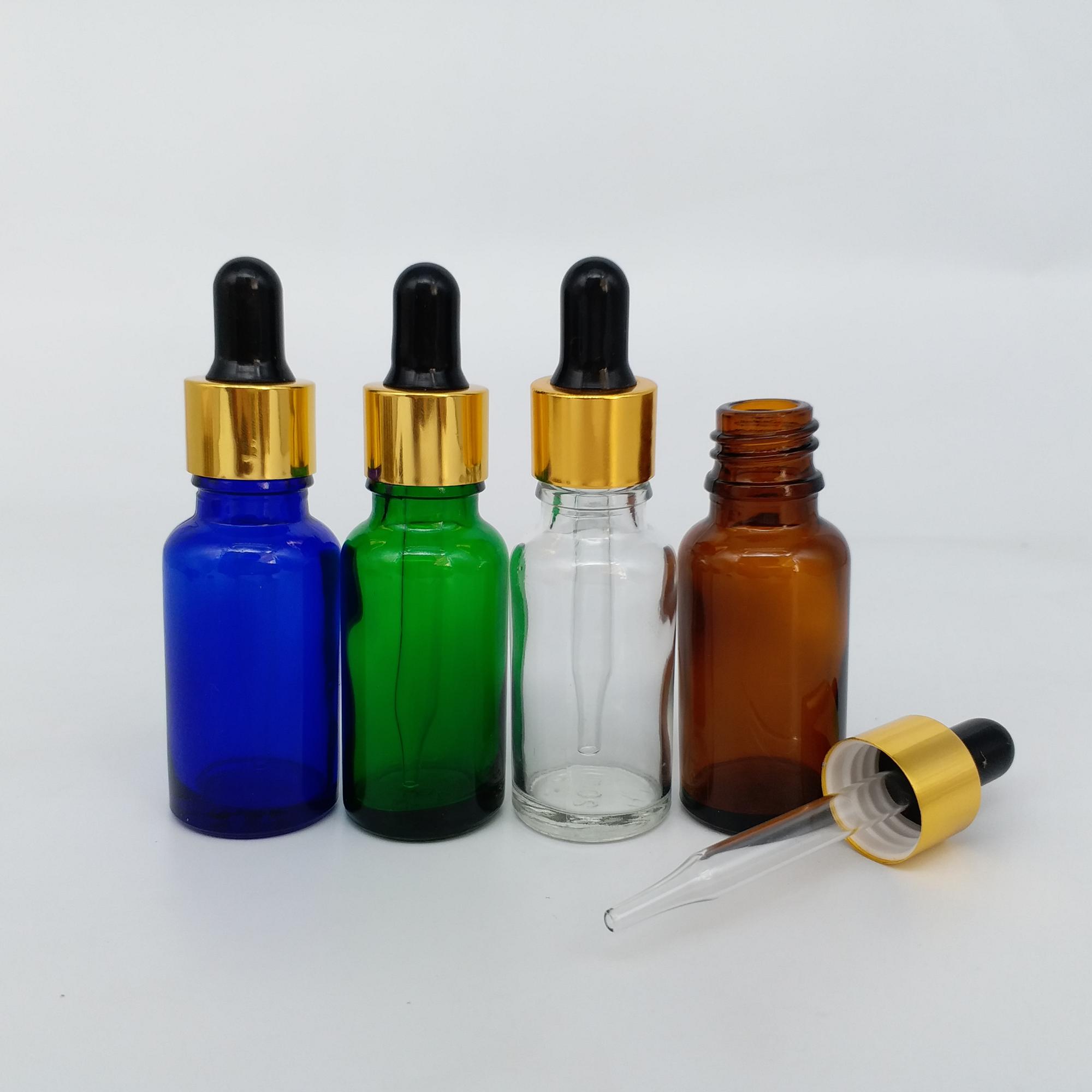 childproof cap 5ml 10ml 15ml 20ml 30ml 50ml 60ml 100ml 120ml clear amber black green blue white gold glass dropper bottles