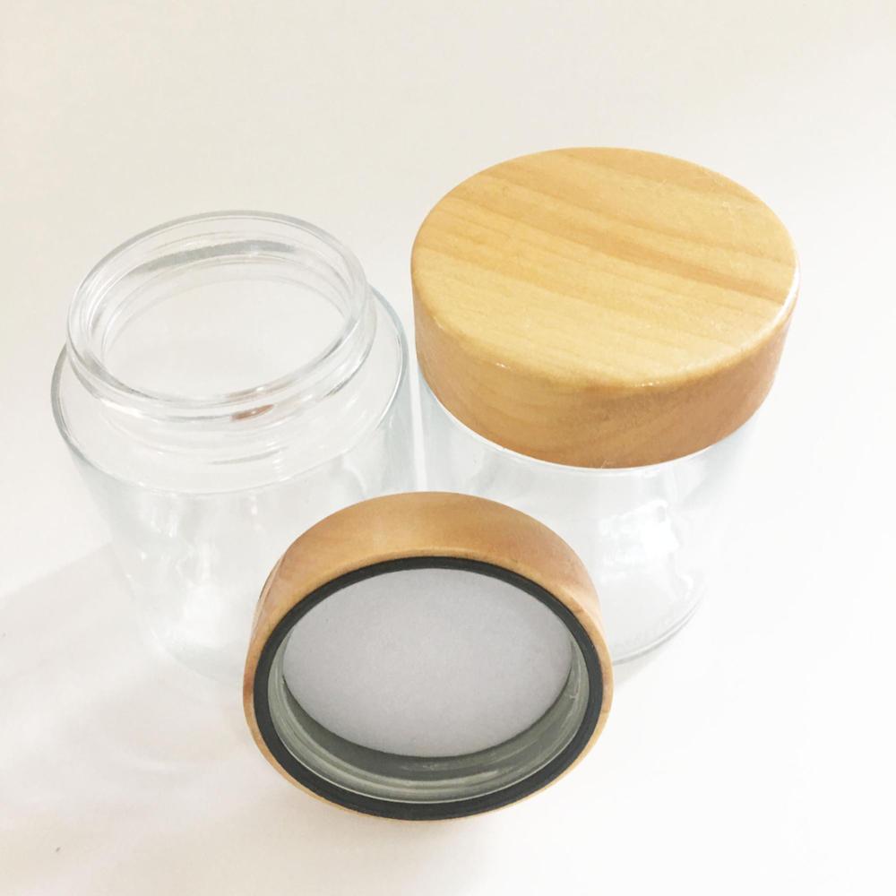 childproof packaging clear round packaging container bottle child resistant bottle with bamboo lid