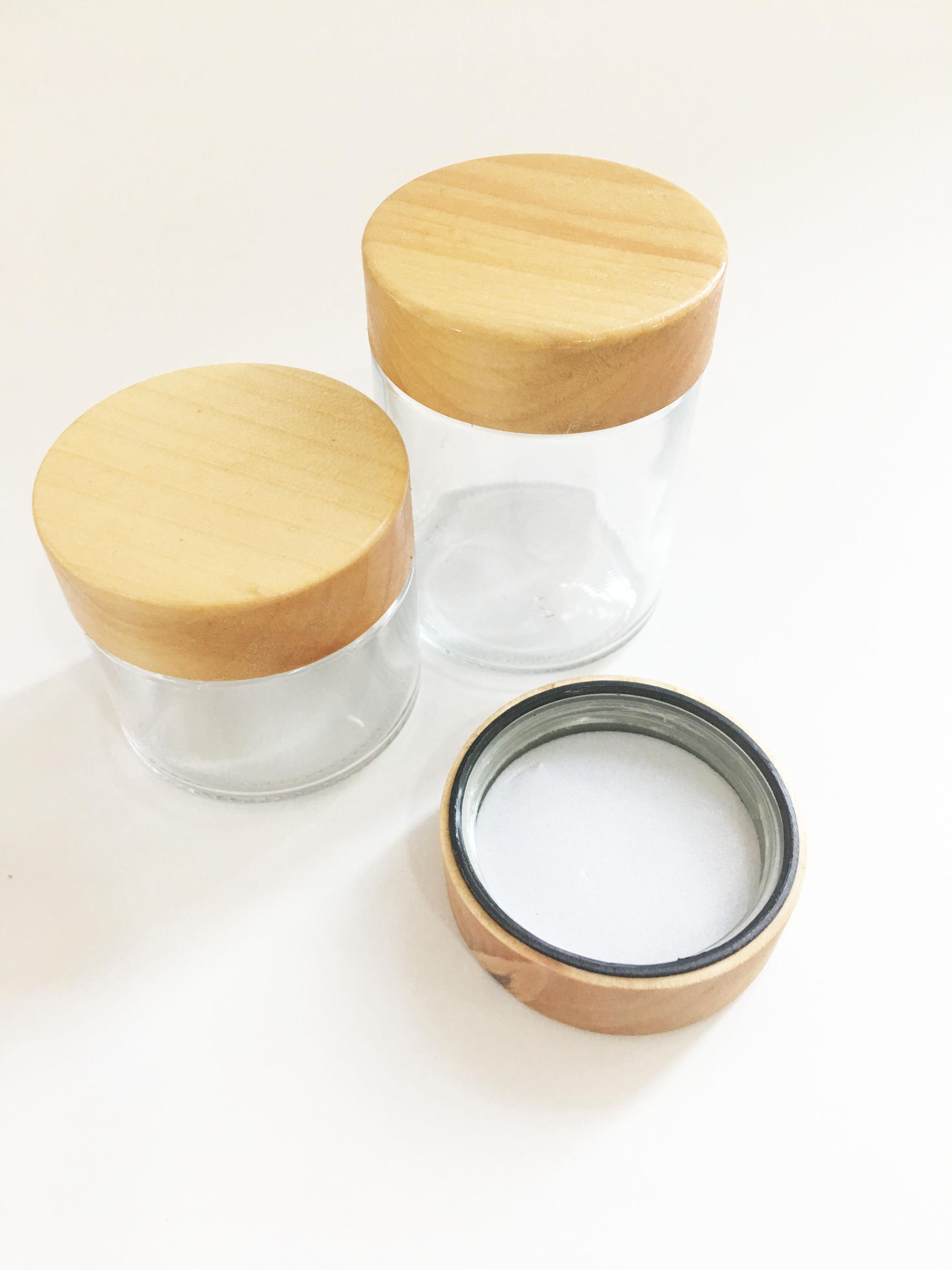 childproof packaging clear round packaging container bottle child resistant bottle with bamboo lid