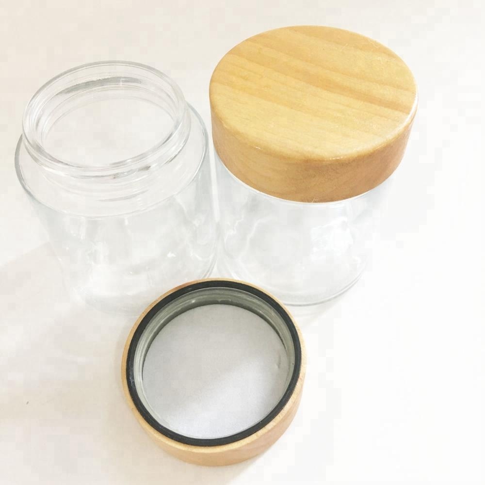 childproof packaging clear round packaging container bottle child resistant bottle with bamboo lid