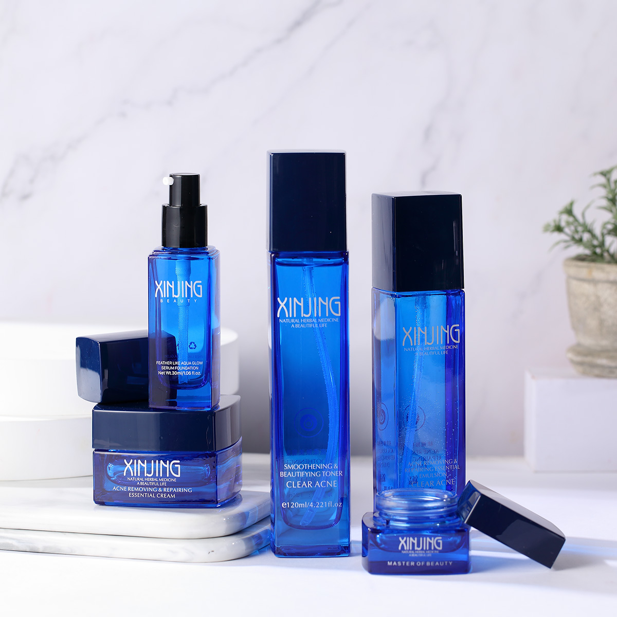 china made 120 ml frosted skincare packaging rectangle toner emulsion eye cream serum men cosmetic glass bottles set