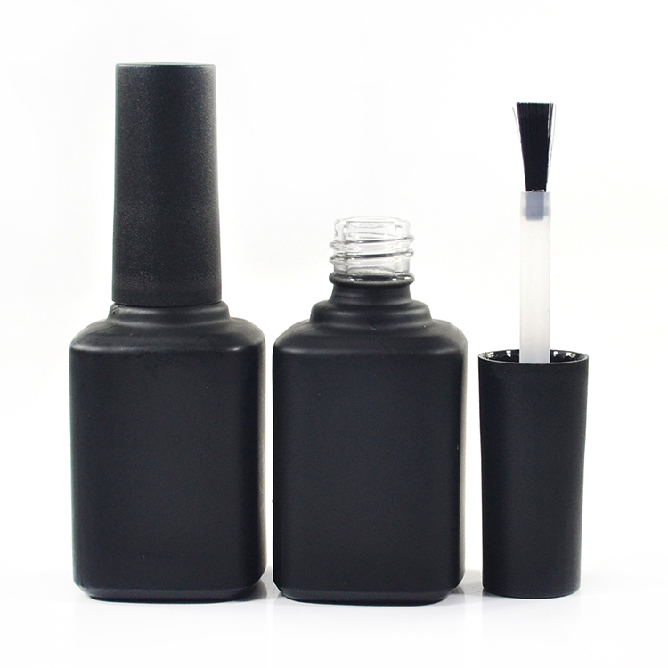 china supplier high quality 14ml luxury square empty clear matte black glass nail polish bottle