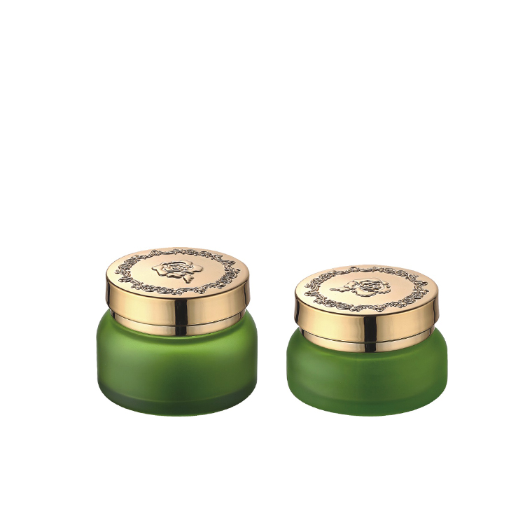 china supplier round cosmetic new gold uv lid green color glass cream jar 20ml 30ml 50ml