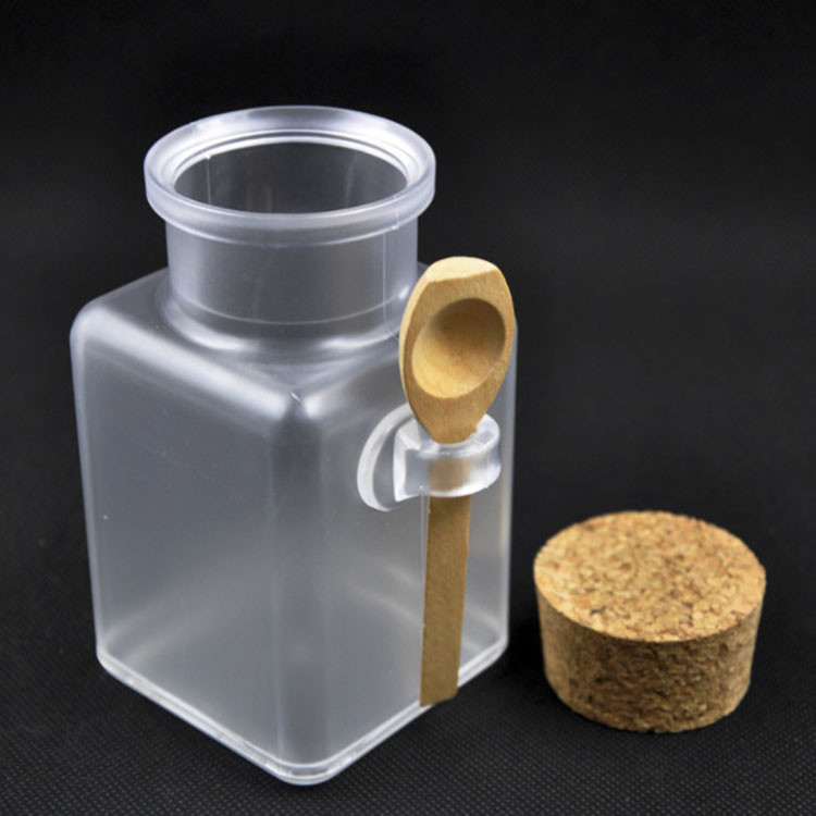 china suppliers 100ml 200ml 300ml round frosted surface ABS bath salt container with Spoon and cork for personal care