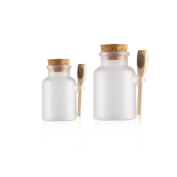 china suppliers 100ml 200ml 300ml round frosted surface ABS bath salt container with Spoon and cork for personal care
