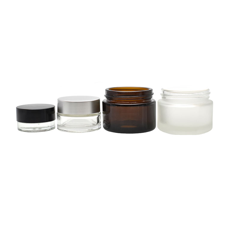 china suppliers 5g 10g 15g 30g 50g 100g clear amber glass cosmetic jar glass cream container with aluminum cap plastic cap
