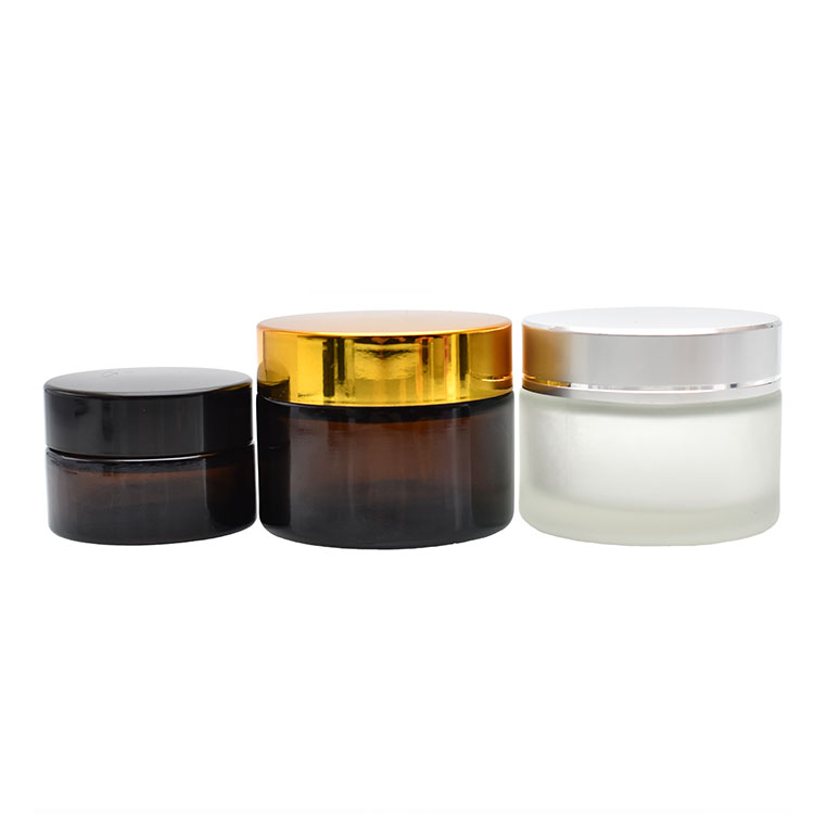 china suppliers 5g 10g 15g 30g 50g 100g clear amber glass cosmetic jar glass cream container with aluminum cap plastic cap