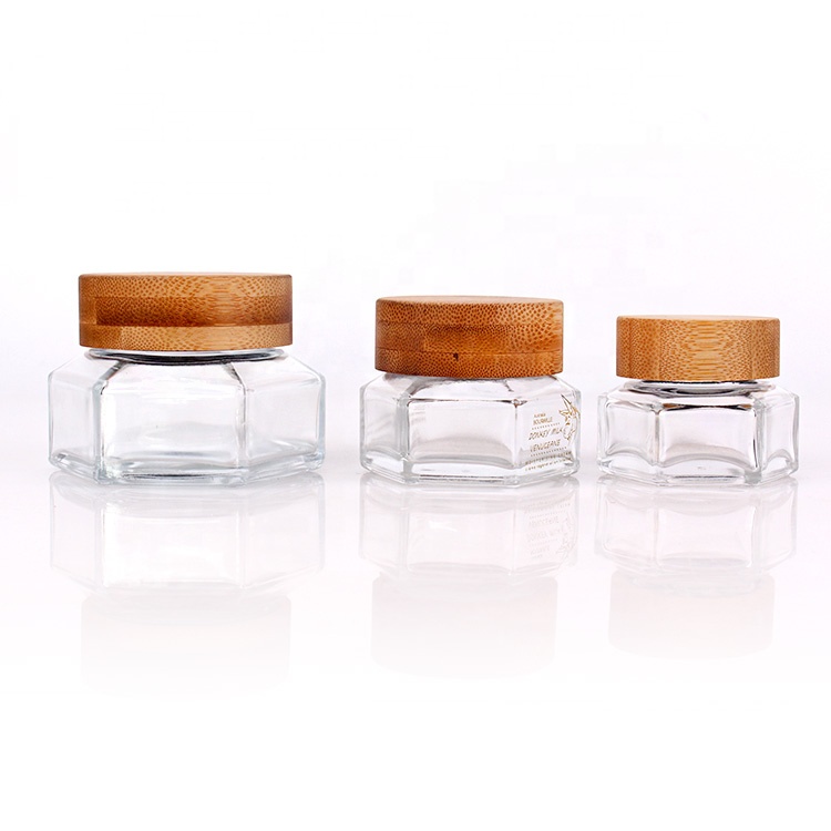 chinese factory  50ml skincare glass cream jar with bamboo lid