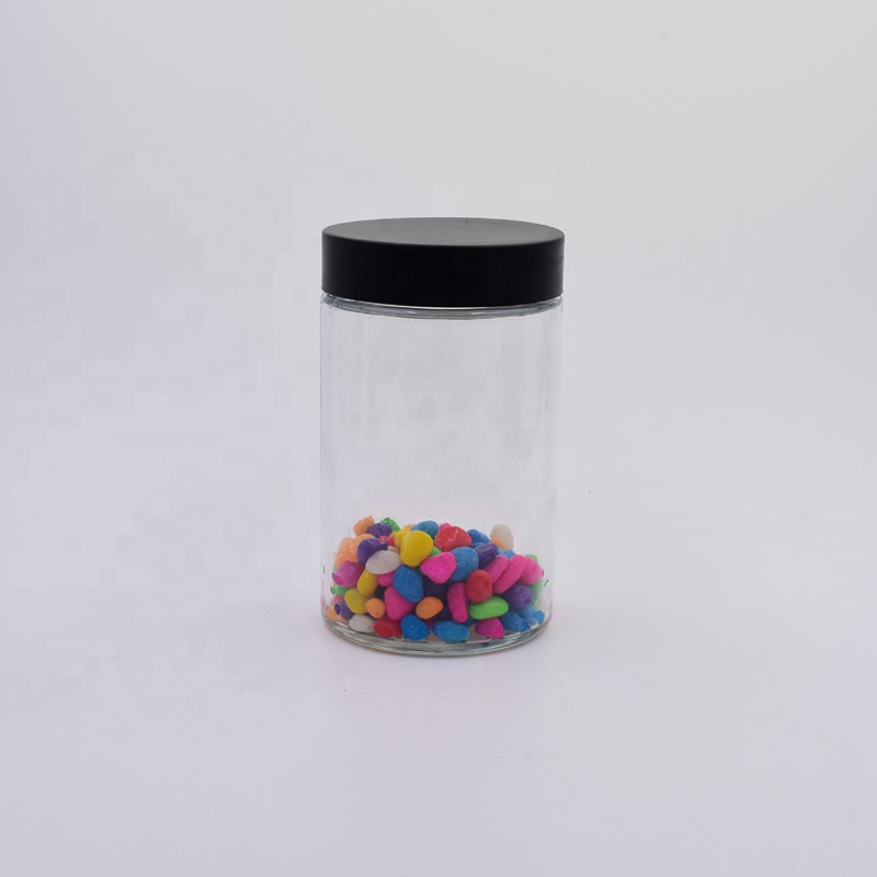 classic 500ml clear round straight side food storage glass jar with plastic child proof lid