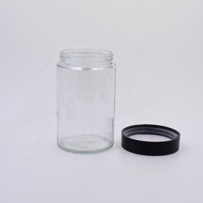 classic 500ml clear round straight side food storage glass jar with plastic child proof lid