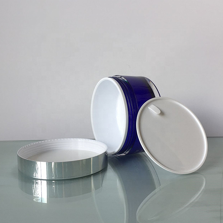 classic round silver lid blue plastic small cream jar pot for cosmetic 5g 10g 15g 20g 30g 50g