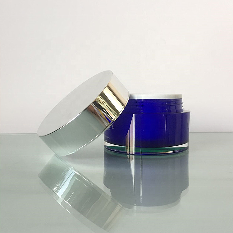 classic round silver lid blue plastic small cream jar pot for cosmetic 5g 10g 15g 20g 30g 50g