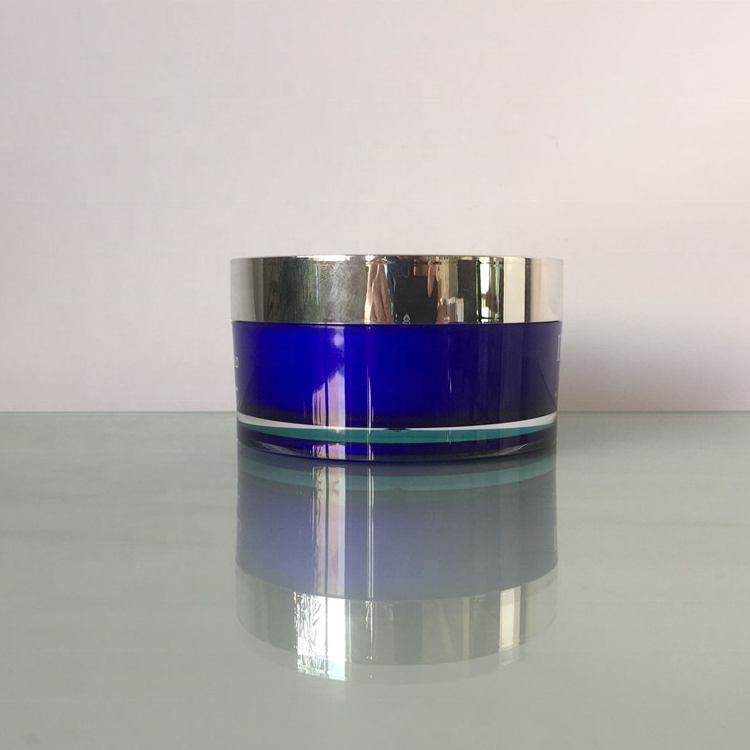 classic round silver lid blue plastic small cream jar pot for cosmetic 5g 10g 15g 20g 30g 50g