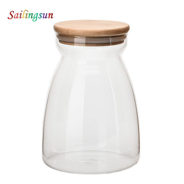 classical sealed wooden lid handcraft high clear pyrex glass jar