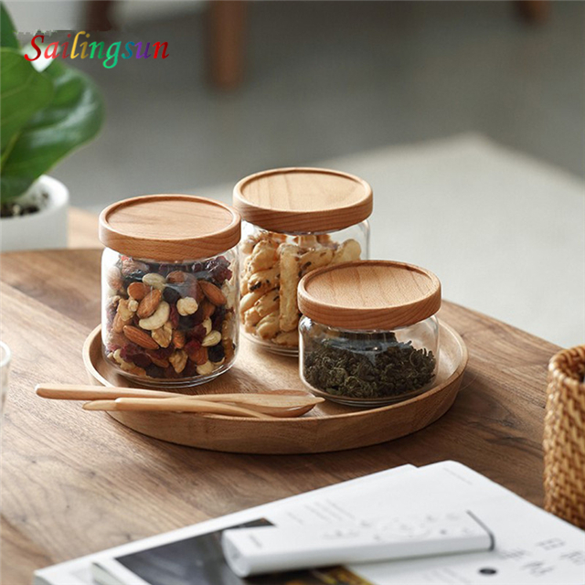classical sealed wooden lid handcraft pyrex thermo glass food jar