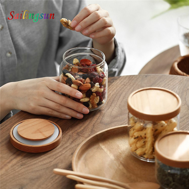 classical sealed wooden lid handcraft pyrex thermo glass food jar
